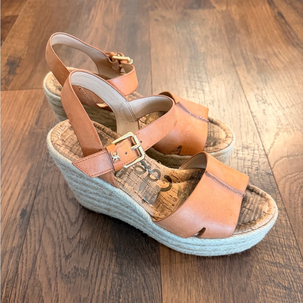 Sam Edelman Tan Leather Women's Wedges Sandals - Picture 7 of 14